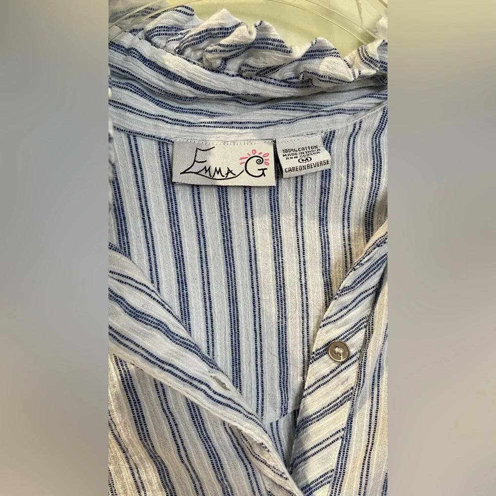 Emma G Blue Striped Cotton Sleeveless Dress - Picture 2 of 14